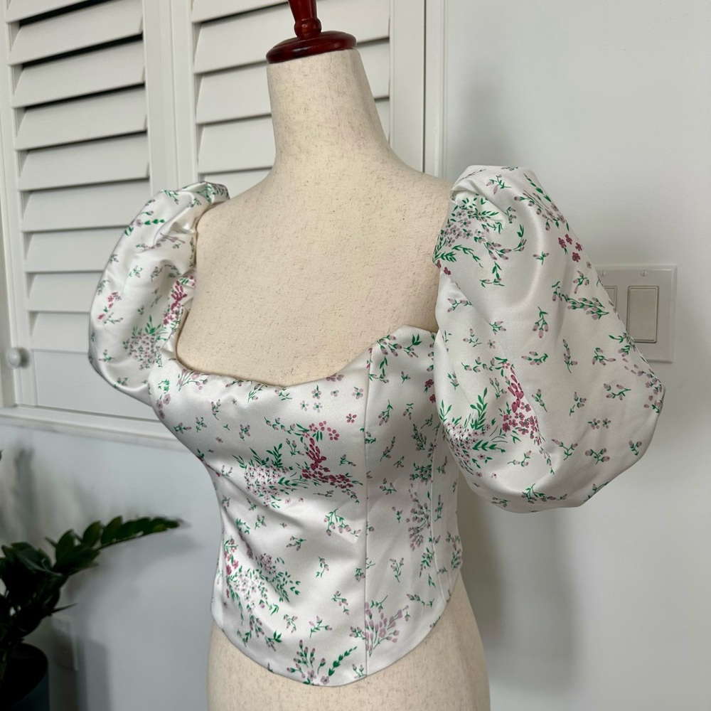 NWOT POST MERIDIEM Floral Puffy Sleeve Bustier Top - Picture 6 of 7